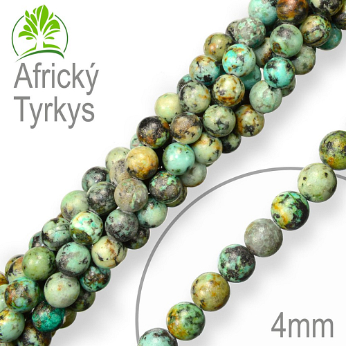 Korálky z minerálů Africký Tyrkys přírodní polodrahokam. Velikost pr.4mm. Balení 18Ks.