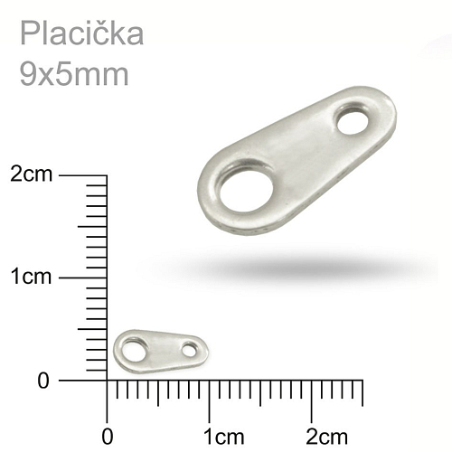 Placička  pro karabinku. Velikost 9x5mm. Barva postříbřeno.