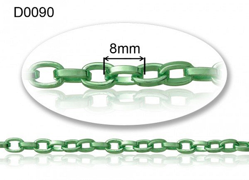 Řetízek OVÁL velikost 9mm. D0090. Materiál hliník. Barva ZELENÁ. Délka 1metr. 