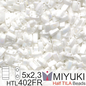 Korálky Miyuki Half Tila. Barva Unicorn Matte White AB HTL 402FR Balení 3g