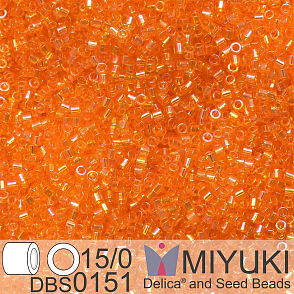 Korálky Miyuki Delica 15/0. Barva DBS 0151 Transparent Orange AB. Balení 2g.