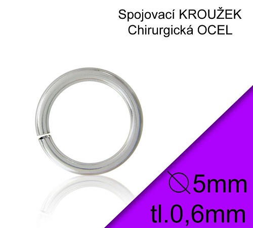 KROUŽEK spojovací-CHIRURGICKÁ OCEL 316L. Velikost venkovní pr.5,0mm tl.0,6mm.