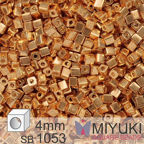 Korálky Miyuki SQUARE Beads 4mm. Barva Galvanized Yellow Gold SB1053. Balení 5g.