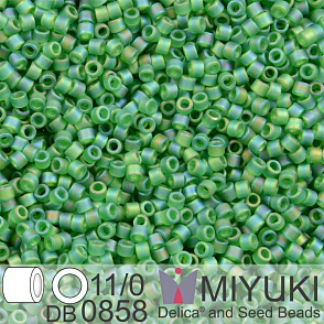 Korálky Miyuki Delica 11/0. Barva Matte Tr Green AB DB0858. Balení 5g