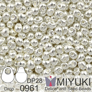 Korálky Miyuki Drop 2,8mm. Barva 0961 Bright Sterling Plated. Balení 1g.