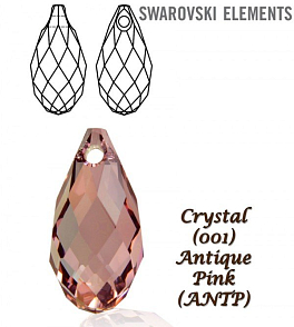 Swarovski 6010 Briolette Pendant 13x6,5mm. Barva CRYSTAL ANTIQUE PINK 