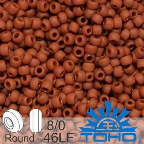 Korálky TOHO tvar ROUND (kulaté). Velikost 8/0. Barva č. 46LF- Opaque-Frosted Terra Cotta. Balení 10g.