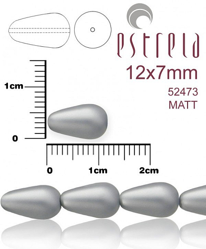 VOSKOVANÉ korále tvar kapka. Velikost 12x7mm. Barva 52473 MATT (matná šedá). Balení 10ks na návleku. 