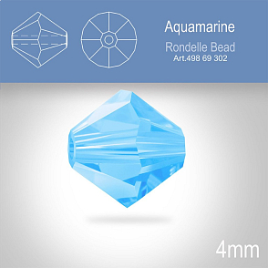 PRECIOSA Bicone MC BEAD (sluníčko) velikost 4mm. Barva AQUAMARINE. Balení 31ks .