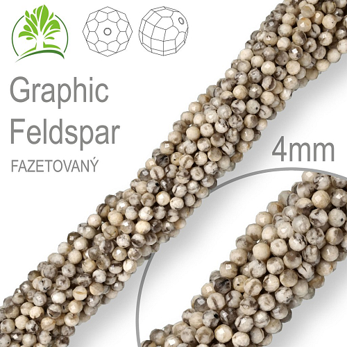 Korálky z minerálů Graphic Feldspar Fazetovaný přírodní polodrahokam. Velikost pr.4mm. Balení 95Ks.