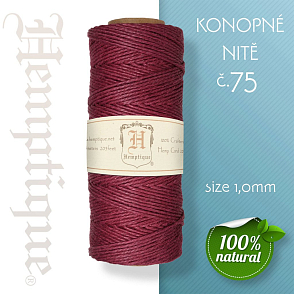 Konopná nit HEMP CORD síla nitě 1,0mm. METRÁŽ Barva č.75 Vínová