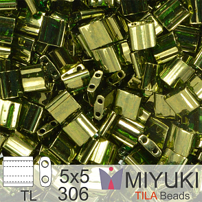 Korálky MIYUKI tvar TILA BEADS velikost 5x5mm. Barva TL-306 Olive Gold Luster. Balení 5g.