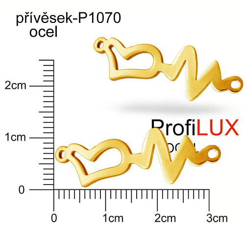 Přívěsek Chirurgická Ocel ozn-P1070 SRDCE s kardiogramem velikost 31,5x10mm tl.1.0mm. Velikost otvoru pr. 1,5mm barva POZLACENO. Řada přívěsků ProfiLUX.