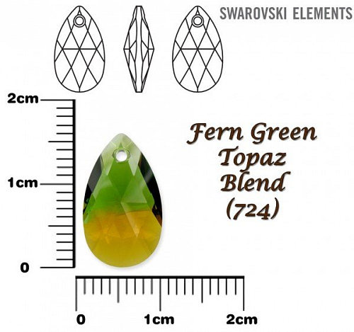 SWAROVSKI Pear-Shaped 6106 barva FERN GREEN TOPAZ BLEND velikost 16mm.