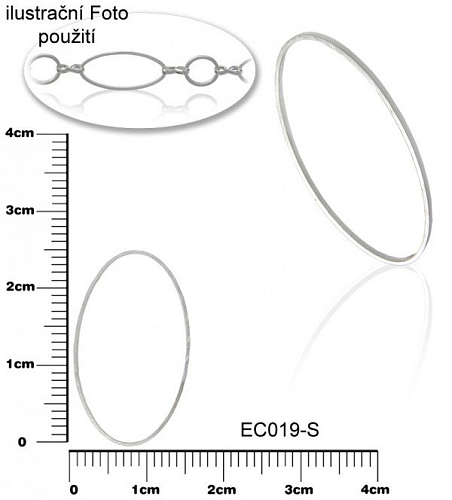 Komponent tvar OVÁL ozn-EC019-S vel.25x16mm tl.1mm. Barva postříbřeno. Balení 8ks.