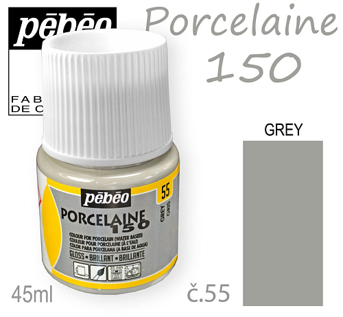 Barva na porcelán vypalovací  Pébeo Porcelaine 150. Odstín č.55 Grey. Balení 45 ml.