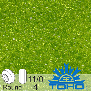 Korálky TOHO tvar ROUND (kulaté). Velikost 11/0. Barva č. 4-Transparent Lime Green . Balení 8g.