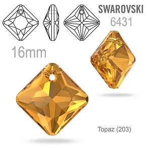 Swarovski 6431 Princess Cut Pendant barva Topaz (203) velikost 16mm.