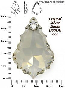 SWAROVSKI 6091 Baroque Pendant barva CRYSTAL SILVER SHADE velikost 50mm