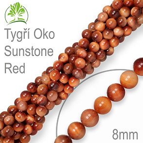 Korálky z minerálů  Tygří Oko Sunstone Red  přírodní polodrahokam. Velikost pr.8mm. Balení 10Ks.