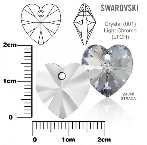 SWAROVSKI 6228 Heart Pendant barva Crystal Light Chrome velikost 14,4x14mm.