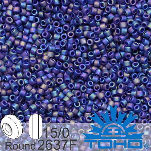 Korálky TOHO tvar ROUND (kulaté). Velikost 15/0. Barva 2637F Semi Glazed Rainbow - Navy Blue. Balení 5g.