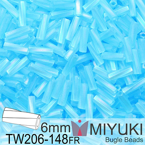 Korálky Miyuki Bugle Bead 6mm. Barva TW206-148FR Matte Tr Aqua AB. Balení 10g.