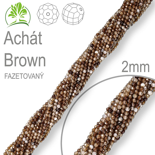 Korálky z minerálů Achát Brown Fazetovaný přírodní polodrahokam. Velikost pr.2mm. Balení 190Ks