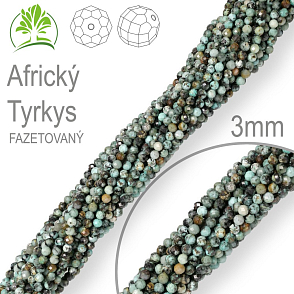 Korálky z minerálů Africký Tyrkys Fazetovaný polodrahokam. Velikost pr.3mm. Balení 130Ks.