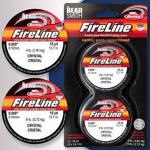 FIRELINE Berkley variety pack. Průměr 0,12mm / 0,15mm balení (15yards) 13,7m, barva CRYSTAL