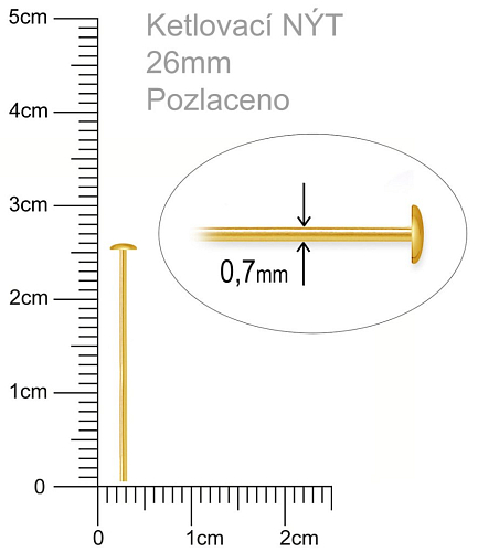 Ketlovací NÝT  velikost 26mm. Barva zlatá.