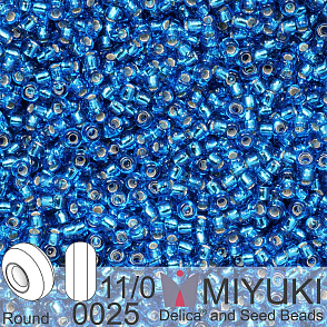 Korálky Miyuki Round 11/0. Barva 0025 Silverlined Capri Blue . Balení 5g.