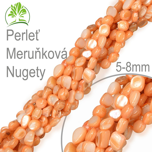 Perleť NUGETY. Velikost nugetu 5-8mm. Návlek délka cca 40cm. Barva Meruňková.