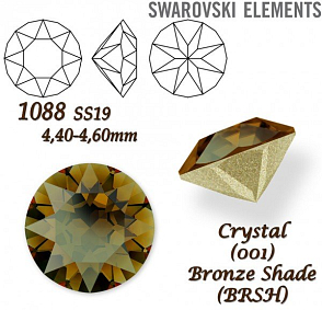 SWAROVSKI ELEMENTS 1088 XIRIUS Chaton SS19 (4,40-4,60mm) barva CRYSTAL (001) BRONZE SHADE (BRSH). 