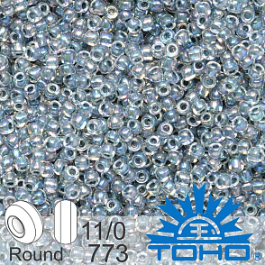 Korálky TOHO tvar ROUND (kulaté). Velikost 11/0. Barva č. 773-Inside-Color Rainbow Crystal/Montana Blue Lined . Balení 8g.