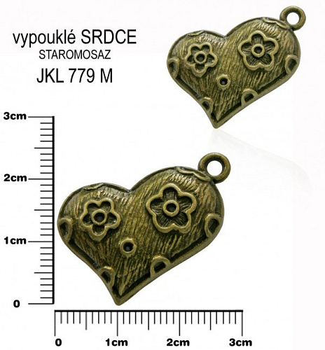 Přívěsek vypouklé SRDCE ozn.-JKL 779 M staromosaz. Velikost 25x25mm.