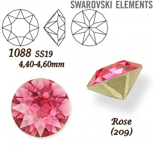 SWAROVSKI ELEMENTS 1088 XIRIUS Chaton SS19 (4,40-4,60mm) barva Rose (209). 