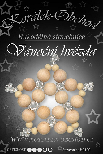 STAVEBNICE Vánoční HVĚZDY číslo 100. Stavebnice z dřevěných korálků obsahuje materiál na 3Ks VÁNOČNÍCH HVĚZD.