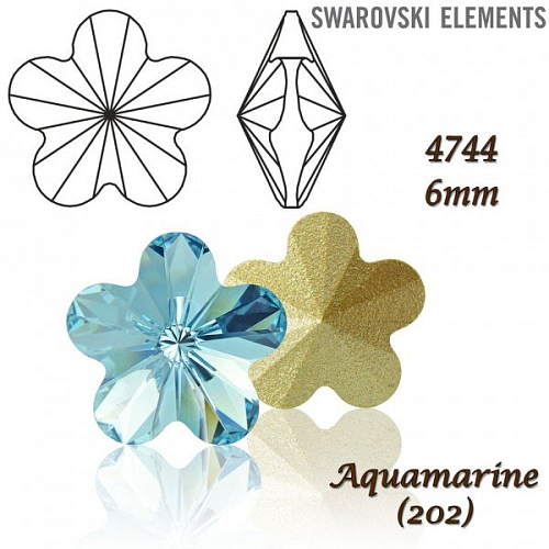 SWAROVSKI ELEMENTS Flower Fancy 4744 barva AQUAMARINE (202) velikost 6mm. 