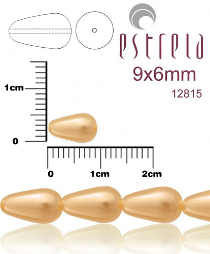 VOSKOVANÉ korále tvar kapka. Velikost 9x6mm. Barva 12815 (meruňková). Balení 10ks na návleku. 