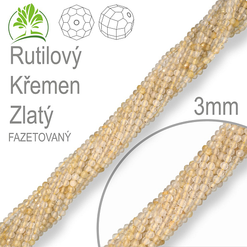 Korálky z minerálů Rutilový Křemen Zlatý Fazetovaný polodrahokam. Velikost pr.3mm. Balení 130Ks.