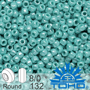 Korálky TOHO tvar ROUND (kulaté). Velikost 8/0. Barva č.132- Opaque-Lustered Turquoise. Balení 10g.