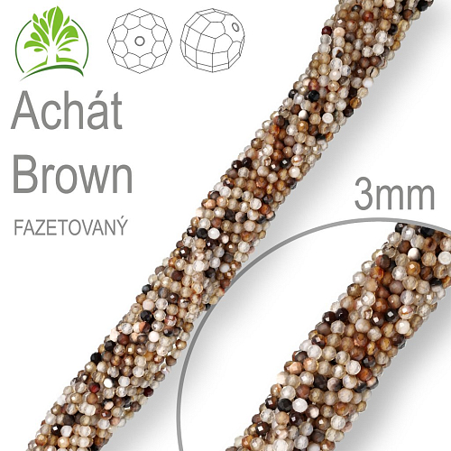 Korálky z minerálů Achát Brown  Fazetovaný polodrahokam. Velikost pr.3mm. Balení 130Ks.