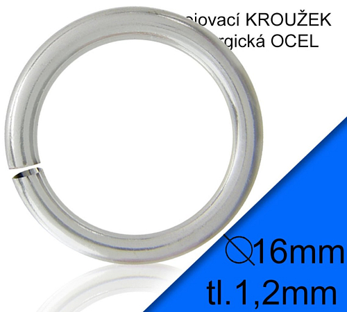 KROUŽEK spojovací-CHIRURGICKÁ OCEL 316L. Velikost venkovní pr.16,0mm tl.1,2mm.