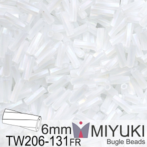 Korálky Miyuki Bugle Bead 6mm. Barva TW206-131FR Matte Crystal AB. Balení 10g.