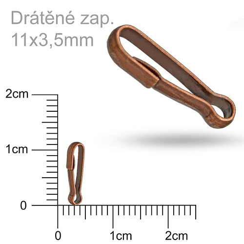 Drátěné zapínání velikost 11x3,5mm. Barva měděná.