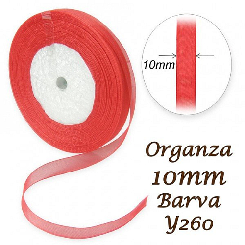 ORGANZA stuha šířka 10mm. Číslo Y260 barva ČERVENÁ PAPRIKOVÁ. 