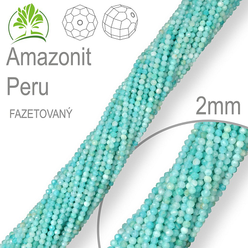 Korálky z minerálů Amazonit Peru Fazetovaný přírodní polodrahokam. Velikost pr.2mm. Balení 160Ks.