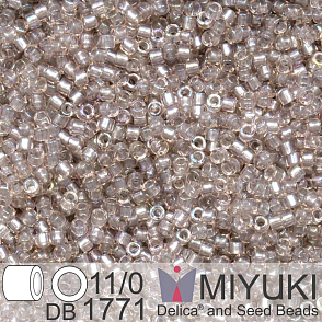 Korálky Miyuki Delica 11/0. Barva Sparkling Pewter Lined Light Tea Rose AB DB1771. Balení 5g