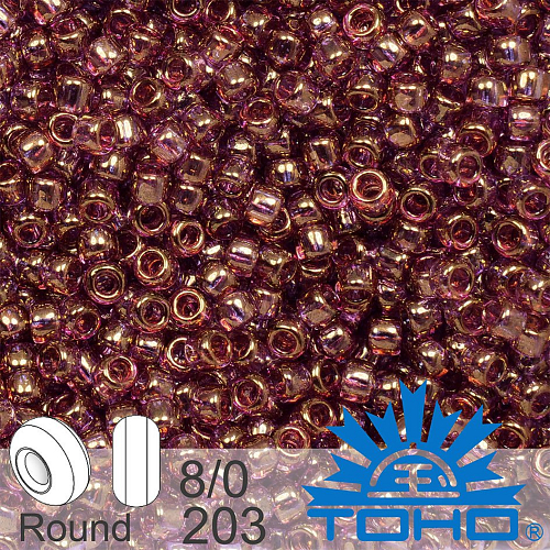 Korálky TOHO tvar ROUND (kulaté). Velikost 8/0. Barva č. 203-Gold-Lustered Lt Amethyst . Balení 10g.